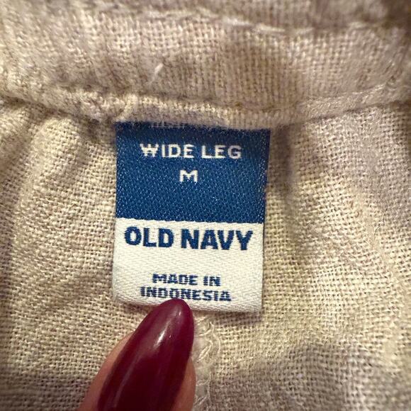Old Navy Wide Leg Linen Blend Pants Beige Tan Women Size M Chic Casual Boho - Picture 4 of 7